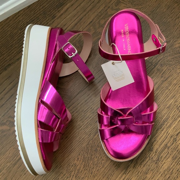VERDEROSMARINO Shoes - VERDEROSMARINO Barbiecore Metallic Pink Ankle Strap Leather Sandals Women’s SZ 8